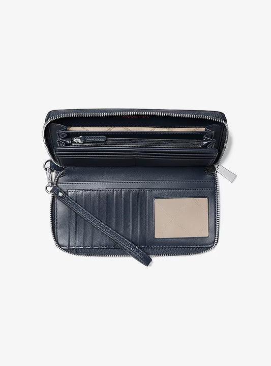 Portafoglio da donna Michael Kors navy metalleria acciaio