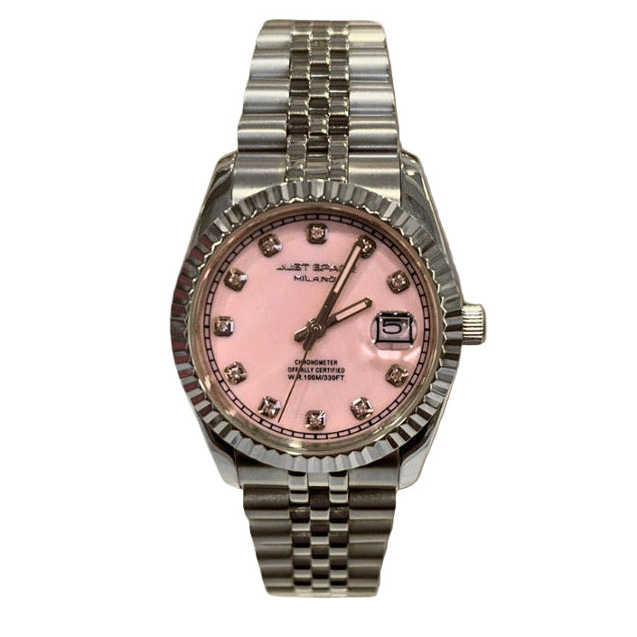 just space color argento con quadrante rosa